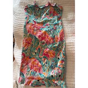 Flamingo print Lilly Pulitzer strapless dress size 4